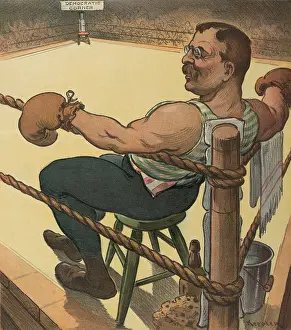 Stool Prints: TERRIBLE TEDDY WAITS FOR THE UNKNOWN, cartoon in PUCK Magazine, June 1, 1904