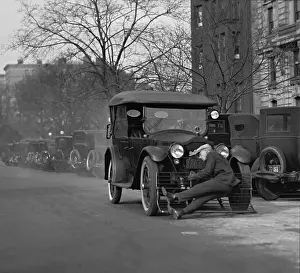 Automobiles Prints: Test of an automobile equipped with a cow catcher for the safely of pedestrians