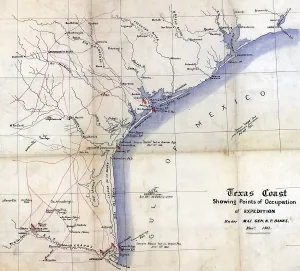 Gulf Of Mexico Prints: Texas Coast showing points of occupation of expedition under Maj. Gen. N.P. Banks