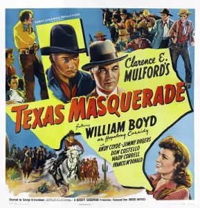 Bowler Hat Prints: TEXAS MASQUERADE, US poster art, William Boyd, (top), Mady Correll, (bottom right), 1944