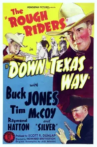 DOWN TEXAS WAY, US poster art, top left: Raymond Hatton; from top right: Buck Jones, Tim McCoy, 1942