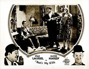 Hardy Prints: THAT'S MY WIFE, lobbycard, from left: Stan Laurel, Oliver Hardy, Vivien Oakland, 1929