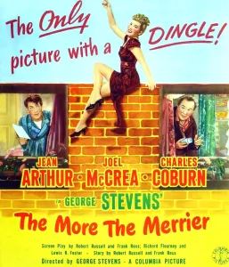 Brick Wall Prints: THE MORE THE MERRIER, l-r: Joel McCrea, Jean Arthur, Charles Coburn on poster art, 1943