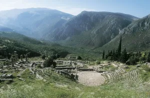 Theatre of Delphi. 2nd c. BC. GREECE. CENTRAL GREECE. PHOCIS. Delphi. Theatre (2nd c. BC). Hellenistic art. Architecture. AISA/Everett Collection**US SALES ONLY**