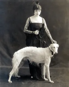 Lace Prints: Theda Bara with her Russian wolfhound, Belva, 1916