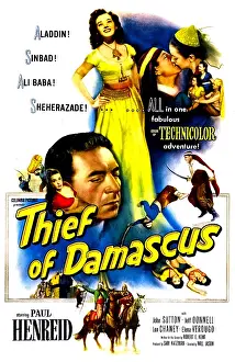 Arabian Prints: THIEF OF DAMASCUS, US poster art, top: Jeff Donnell; center: Paul Henreid, 1952
