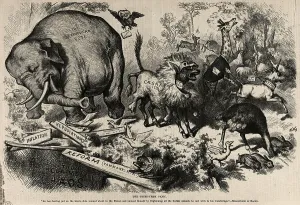 Election Prints: The Third-term Panic, First illustration of the Republican Party Elephant by Thomas Nast