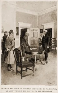 Gwgroup Prints: Thomas the Clerk of the Congress announcing to Washington at Mount Vernon his election to the Presidency