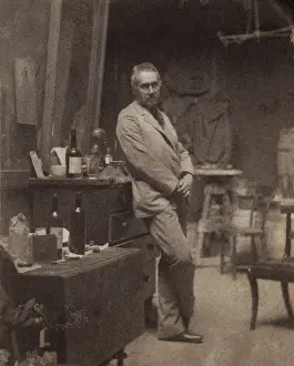Studio Prints: Thomas Eakins, American realist painter in a photographic self portrait in his studio