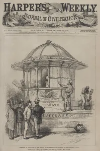 Lincoln Prints: Thomas Nast 1880 political cartoon shows the Temple of Liberty boarded up by Southern states who urge on the Northern