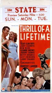 Advertisement Prints: THRILL OF A LIFETIME, from left, Buster Crabbe, Betty Grable, 1937