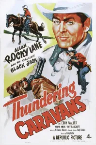 Allan Prints: THUNDERING CARAVANS, US poster art, Allan Lane and Black Jack the Horse, 1952