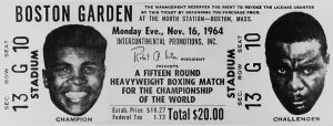 Heavyweights Prints: Ticket to world championship boxing match at Boston Garden between Muhammad Ali and Sonny Liston on Nov