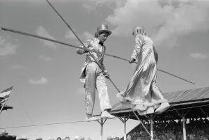 Balancing Act Prints: Tightrope performers at 4-H Club fair, Cimarron, Kansas, 1939