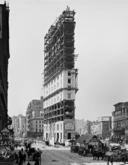 Cityscape Prints: Times Building at One Times Square under construction, in 1904, New York City