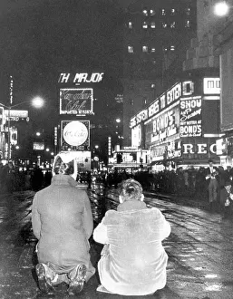 Times Square Prints: Times Square, with traffic halted by two demonstrators for peace in Vietnam