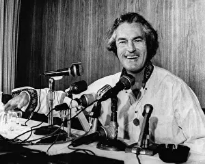 1960s Candids Prints: Timothy Leary (1920-1996), speaks at a press conference at New Haven College February 9