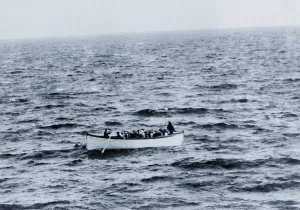 North Atlantic Ocean Prints: One of the Titanic lifeboats as seen from the Carpathia on the morning of April 15, 1912