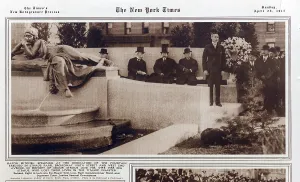 Fountain Prints: TITANIC: New York Times article showing Mayor Mitchel speaking at dedication of fountain erected at Straus Park 106th