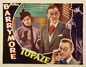 Morrlobb1 Prints: TOPAZE, US lobbycard, from left: Myrna Loy, John Barrymore, 1933