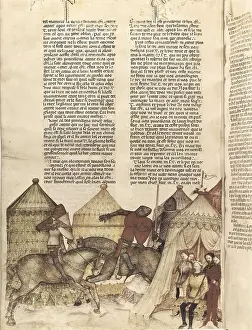 Miniatures Prints: Tournament with Tristan with a knight before the king