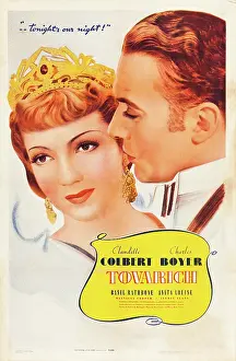 Tiara Prints: TOVARICH, l-r: Claudette Colbert, Charles Boyer on poster art, 1937
