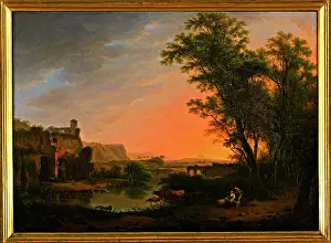 Pond Prints: Town - Town representing a Sunset - Town with Water in the Middle