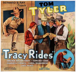Remake Prints: TRACY RIDES, US poster art, left: Tom Tyler; second from left: Virginia Brown Faire, 1935