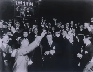 Chicago Prints: Traders in the Wheat pit of the Board of Trade in Chicago 1920