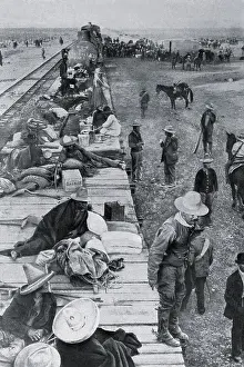 Handkerchief Prints: Train with wounded revolutionary fighters during Mexican revolution