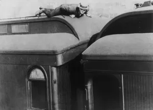 Essay Prints: Tramp life of writer Jack London traveling on a passenger coach when he was a hobo, 1907