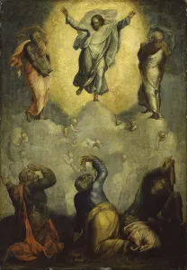 Transfiguration, by Unknown Artist from Messina closed to Polidoro da Caravaggio, 16th Century, oil on board - Italy, Lombardy, Milan, Brera Collection. Whole artwork view