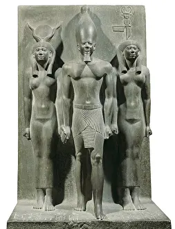 Giza Prints: Triad of Menkaure (Mycerinus) with the goddess Hathor and the goddess of the Aphroditopolis nome