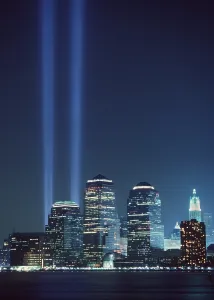 Skyline Prints: Tribute of Light represents the fallen twin towers of the World Trade Center on the first anniversary of the 9/11