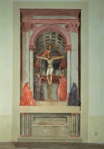 Trinity, by Tommaso di Ser Giovanni Cassai known as Masaccio, 1426 - 1428 about, 15th Century, fresco, cm 667 x 317 - Italy, Tuscany, Florence, Santa Maria Novella Basilica. All