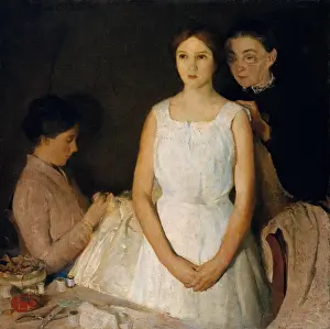 Sewing Prints: THE TROUSSEAU, by Charles Webster Hawthorne, 1910, American painting, oil on canvas