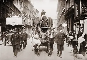 Security Prints: Truck under police protection during a London strike, ca. 1910-15