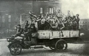 Protests Prints: Truckload of excited soldiers during Russian Revolution