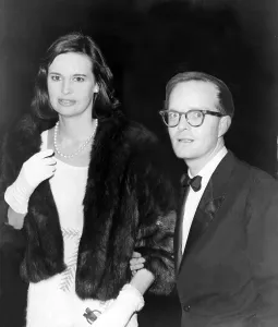 Vanderbilt Prints: Truman Capote (1924-1984), southern American writer with socialite Gloria Vanderbilt in 1965