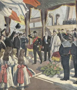 Tsar Nicholas II of Russia in visit to Franceis received in Dunkerque. "Le Petit Journal". On September 291901. Engraving