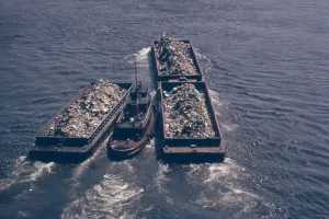 Environment Prints: Tug boats tow barges of garbage down the East River to an overflowing Staten Island landfill