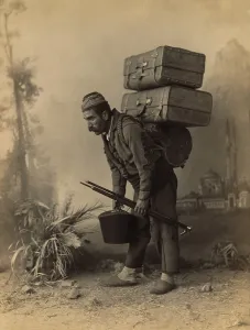Luggage Prints: Turkish porter carrying luggage on his back