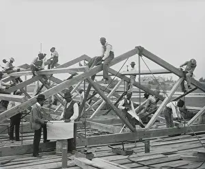 Teacher Prints: Tuskegee Institute students constructing a roof in 1902