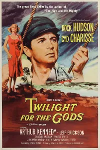 Sailor Prints: TWILIGHT FOR THE GODS, US poster art, from left: Cyd Charisse, Rock Hudson, 1958