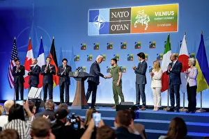 Ukrainian Prints: Ukrainian President Volodymyr Zelenskyy receives applause at a meeting of the NATO-Ukraine Council