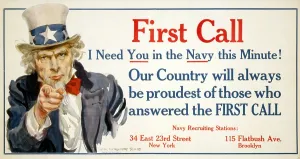 Recruitment Prints: Uncle Sam, First Call US Navy recruiting poster by James Montgomery Flagg, 1917