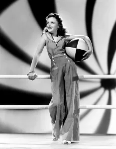 Beach Ball Prints: THE UNDER-PUP, Gloria Jean, in a blue denim slack suit from Little and Martin, 1939