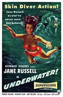 Underwater Prints: UNDERWATER!, US poster art, Jane Russell, 1955