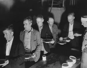 Soup Kitchen Prints: Unemployed men at Volunteers of America Soup Kitchen in Washington D.C. Ca. 1934-39