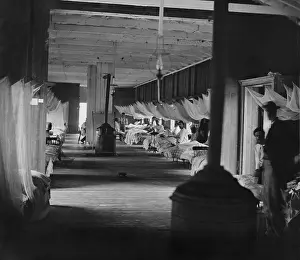 Patients Prints: Union army patients in a Harewood Hospital ward, have mosquito nets over beds in 1864